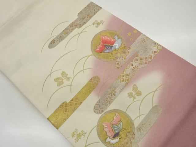 JAPANESE KIMONO / NAGOYA OBI / EMBROIDERED / BUTTERFLY ROUNDELS / CLOI